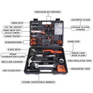 BLACK+DECKER BMT126C Hand Tool Kit for Home & DIY Use (126-Piece) - Includes Screwdriver, Wrench, Ratchet, Utility Knife, Saw, Claw Hammer, Measuring Tape and Plier, 6 Month Warranty, ORANGE & BLACK - Image 4