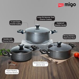 Impex Cook and Serve Casserole Set 6 Pcs Nonstick Granite Cookware Set with Glass Lid | Sauce Pans Combo with Induction Bottom | Non-Stick Cookware Set | Aluminium Casserole Set 4.7L, 3L and 2L - Image 4