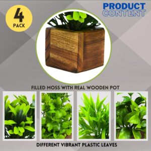 DecoreBugs Plastic Potted Artificial Plant In Wooden Pot (4 Pack) Eucalyptus Plants Small Plants For Home Decor|Office Decor|Db-8149 - Image 3