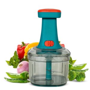 Tekcool Manual Hand Press Push Chopper with 6 Blades for Effortless Chopping Vegetables & Fruits (Assorted, 650 ml, Plastic). - Image 2