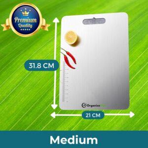 OrganizeMee Stainless Steel Chopping Board for Kitchen - Heavy-Duty Cutting Board for Vegetables, Fruits Cutter, Meats, vegitable Chopper Boards, Premium Metal Chopping Board (Medium) (31.8CM X 21CM) - Image 5