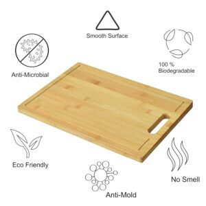 Yellow Weaves Extra Large Natural Bamboo Wood Cutting Board/Chopping Board with Juice Groove for Kitchen (36x26 cm) - Image 4