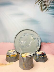 Grey Bliss Set of 3 Soy Wax Scented Candles with Essential Oil Fragrance and Rose Petals with Base Plate in Luxury Packaging Box Ideal for Home Decor Spa Gifting & Aromatherapy - Image 3