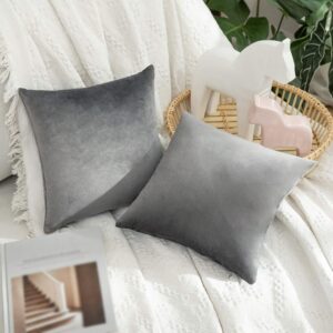 MIULEE Pack of 2 Velvet Pillow Covers Decorative Square Pillowcase Soft Solid Cushion Case for Sofa Bedroom Car 12 x 12 Inch Dark Grey - Image 2