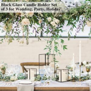 Hurricane Candle Holder Set of 3 Crystal Glass Candle Holders for Table Centerpiece with Metal Frame Square Black Candle Holders for Pillar Candles for Wedding, Thanksgiving, Christmas, Party, Holiday - Image 9