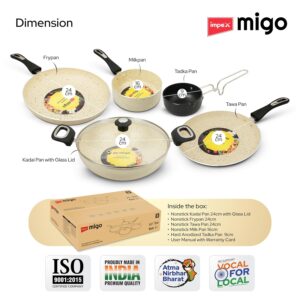 Impex 6 Pcs Nonstick Granite Cookware Set | 3 mm Thickness | Induction Bottom Cookware Set, Nonstick Cookware Set of Frypan, Kadai Pan, Tawa Pan, Tadka Pan and Milk Pan | 1 Year Warranty - Image 8