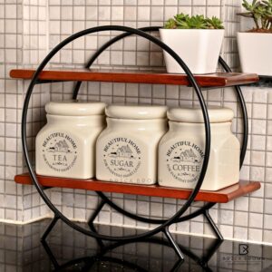 BRICK BROWN ® Premium Circular Home and Kitchen Organizer Rack/Storage Shelves/Spice Shelf/Spice Rack Wooden Organiser Countertop & Tabletop for Office, Bedroom | 40.5 x 16.5 x 36.8 cm(Mahogany,Black) - Image 5