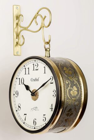 CRAFTEL Metal Analog Double Sided Vintage Station Wall Clock with Brass in dial (Shiny Gold_8 Inches) - Image 6