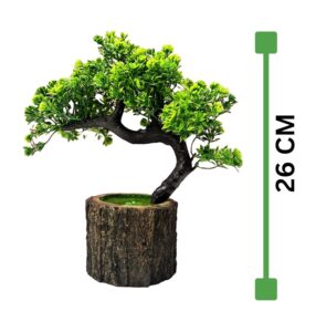 Dekorly Plastic Small Artificial Plant Bonsai Tree Fake Plant Potted House Plants Japanese Pine Bonsai Plant Faux Bonsai For Home Indoor Decoration Office(Wooden Potted Plants,Design-H) - Image 3