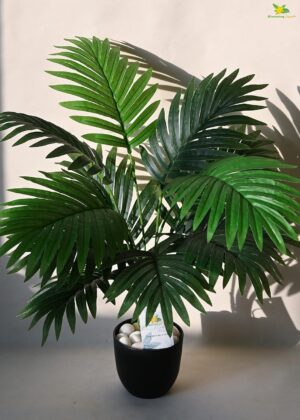 Blooming Floret Artificial Areca Palm for Home Decor/Office Decor/Gifting | 58.4 cm Short Ornamental Plant | 12 Leaves | with Basic Black Pot | Natural Looking Indoor Plant Plastic - Image 3