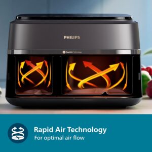 PHILIPS Air Fryer NA352/00 with Rapid Air Technology, 9L capacity, Dual basket (6L & 3L) for full oven tray cooking, 8 Preset Menus, Intuitive touch control, 90% less oil, 500+ Recipes, Extra Large - Image 5