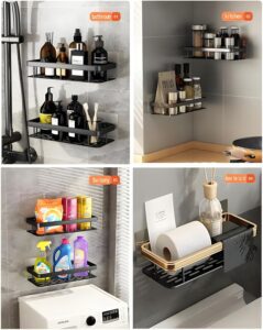 JIALTO Bathroom Accessories - 2 Pcs Self Adhesive Wall Mounted Aluminium Bathroom Shelf for Wall, Heavy Duty Bathroom Organiser, Silver Washroom Organizer - Image 6