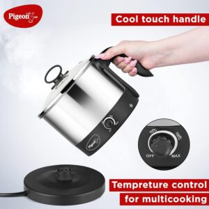 Pigeon Kessel Multipurpose Kettle (12173) 1.2 litres with Stainless Steel Body, used for boiling Water and milk, Tea, Coffee, Oats, Noodles, Soup etc. 600 Watt (Black & Silver) - Image 4