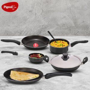 Pigeon Favourite 7 Piece Gift Set Non-Stick Coated Comes with Fry Pan, Kadhai, Lid, Sauce Pan, Spatula, Tadka Pan and a Tawa - Gas Stove Compatible (Black) - Image 10