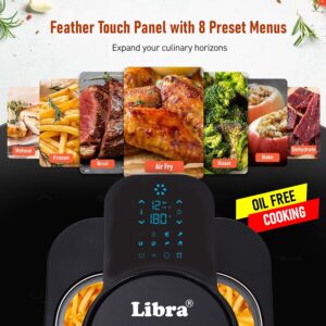 Libra 8 Litre Digital Air Fryer for Home | 1740 Watts Powerful Air Fryer | 9-in-1 Function: Air Fry, Toast, Grill, Bake, Reheat & Keep Warm | Fast & Even Cooking | Feather Touch LED Display Black - Image 4