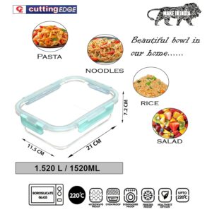 Cutting EDGE Rectangle Glass Food Storage Container with Break Free Detachable Locks, Microwave Oven Safe, Freezer Safe, Airtight, Leakproof (2, 1520ML) - Image 4