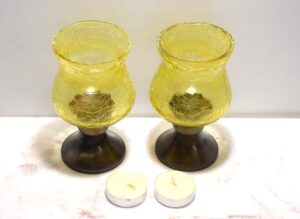 MARBOGLASS India Glass Tea Light Candle Holder 5 inch with Metal Stand (Set of 2) (2 Candle Free) (Yellow) - Image 5