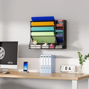 File Organizor Wall Mounted 4 Tiers Durable Metal Vertical Haning With 4 Pen Slots and Stable R-shaped Bottom Tray to Sort File, Mail, Newspaper,Pen, Suitable for Office and Home, Black - Image 6