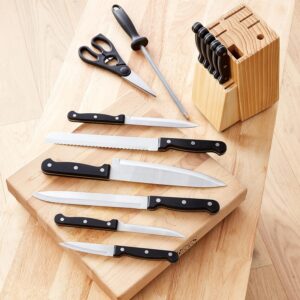 amazon basics Stainless Steel Knife Set with High-carbon Blades and Pine Wood Block, 14 Pieces - Image 8