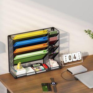 File Organizor Wall Mounted 4 Tiers Durable Metal Vertical Haning With 4 Pen Slots and Stable R-shaped Bottom Tray to Sort File, Mail, Newspaper,Pen, Suitable for Office and Home, Black - Image 5