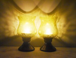 MARBOGLASS India Glass Tea Light Candle Holder 5 inch with Metal Stand (Set of 2) (2 Candle Free) (Yellow) - Image 4