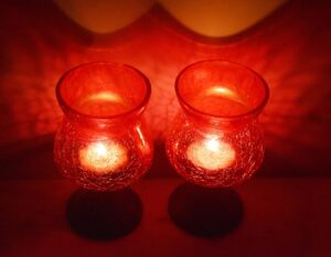 MARBOGLASS India Glass Tea Light Candle Holder 5 inch with Metal Stand (Set of 2) (2 Candle Free) (Red) - Image 4