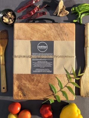 Wood Chop Anti-Bacterial Single Solid BlockWooden Chopping - Mango Wood Cutting Board with Metal Handel (15 x 9 x 1 Inches, Large) - Image 3