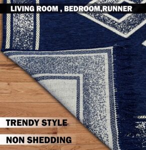 VAS COLLECTIONS Premium Chenille Carpet | 500 GSM Velvet Carpet/Area Rug/Durries with Fine Gold Yarn for Living Room, Bedroom, Runner| Blue, 5x7 Feet - Image 3