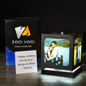 ZOCI VOCI Acrylic Anniversary Gift For Wife-Nostalgia Flora-Rotating LED Photo Lamp With 4 Photos|Customized Gift For Couple Special|Personalized Gift For Husband,Custom Photo Gifts (Black-Medium) - Image 5