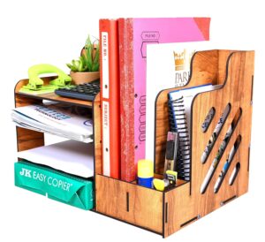 50 FITZ Wooden Desk Organiser For Office, Multi Functional Desktop Organiser. Storage For File,Pen,Tissue,Printer Paper, Calculatore Etc.(Ready Assambled) (Pack Of 1) (Symphony), Inside, Brown - Image 8