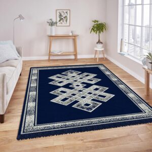 VAS COLLECTIONS Premium Chenille Carpet | 500 GSM Velvet Carpet/Area Rug/Durries with Fine Gold Yarn for Living Room, Bedroom, Runner| Blue, 5x7 Feet - Image 5