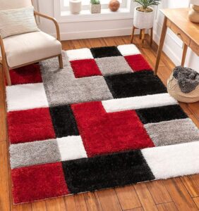 Carpetify Escondido Red Modern Geometric 3D Textured Thick And Soft Shag Carpet 8X11 Feet Area Rectangular Rug - Image 2
