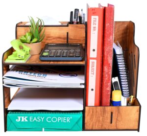 50 FITZ Wooden Desk Organiser For Office, Multi Functional Desktop Organiser. Storage For File,Pen,Tissue,Printer Paper, Calculatore Etc.(Ready Assambled) (Pack Of 1) (Symphony), Inside, Brown - Image 5