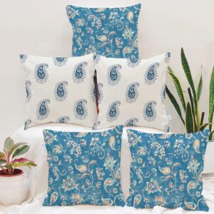 STITCHNEST Floral Decorative Blue and White Printed Poly Cotton Square Cushion Covers. (16 X 16 Inches, Set of 5) - Image 2