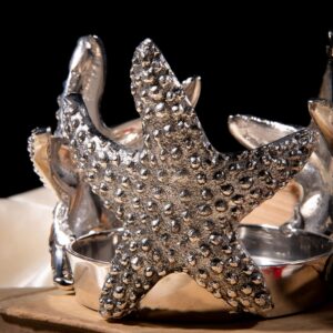 GIBOX Starfish Hurricane Candle Stand | Designer Hurricane Candle Holder for Home Décor | Glass Candle Holder Big Size | Decorative Candle Holders for Home | Silver Showpiece Tealight Holder Metal - Image 5