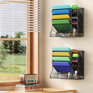 File Organizor Wall Mounted 4 Tiers Durable Metal Vertical Haning With 4 Pen Slots and Stable R-shaped Bottom Tray to Sort File, Mail, Newspaper,Pen, Suitable for Office and Home, Black - Image 4