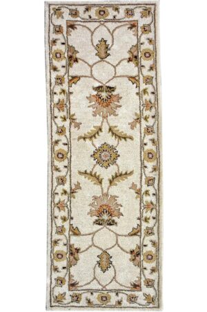 RUG PALACE Runner Rug for Bedroom & Living Room, 2ft x 6ft, Wool, Beige, Floral Handmade Tufted Carpet for Bedside Floor, Kitchen & Hallway, Anti-Skid, Thick - Image 2