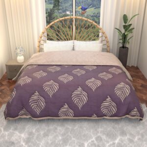 Kuber Industries 220 GSM Reversible AC Comforter for Double Bed | All Weather Warm & Soft Microfiber Quilt | Beautifully Crafted Razai, Duvet & Kambal for Home | Gold feather -Purple - Image 2