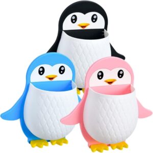 Krisus® Self Adhesive Toothbrush Holder, Plastic Wall Mounted Penguin Storage Organizer for Bathroom Penguin Wall Holder Makeup Brush Holder, Remote, Stationery Holder, Multipurpose Wall Mount (3) - Image 2