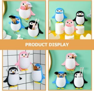 Krisus® Self Adhesive Toothbrush Holder, Plastic Wall Mounted Penguin Storage Organizer for Bathroom Penguin Wall Holder Makeup Brush Holder, Remote, Stationery Holder, Multipurpose Wall Mount (3) - Image 3