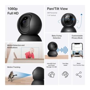 Tapo C201 360° 2MP 1080p Full HD Pan/Tilt Home Security Wi-Fi Smart Camera| Alexa Enabled| 2-Way Audio| Night Vision| Motion Detection| Sound and Light Alarm| Indoor CCTV Black - Image 3