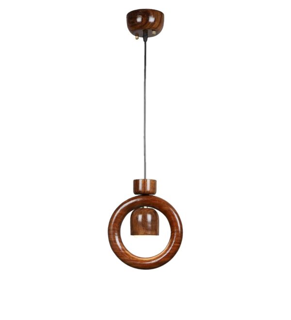 Green House Handmade Sheesham Wood Hanging Pendant Ceiling Jhumar | Diwali Decor Chandelier | 9W Warm White LED | Unique Ring Design | Living Room, Bedroom, Dining, Hall, Office | Aesthetic Luxury - Image 4