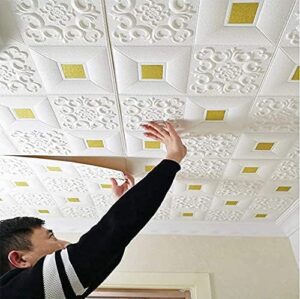INFINITY DECOR 3D Ceiling Wallpaper Foam Wallpaper Sticker Panels I Foam Tiles I Living Room Bedroom Furniture, Door (Square Design, White, 70X70 cm Each) - Image 2