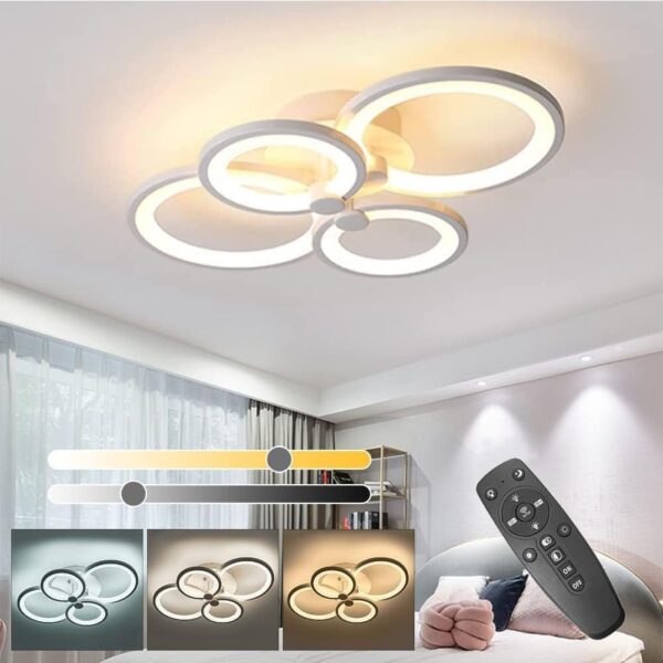 ELEPHANTBOAT® 36W Dimmable Ceiling Light, 3-Color Round LED Ceiling Light with Remote Control, Flush Mount Lighting Fixture with 4 White Rings for Living Room Bedroom (2800-6000k) - Image 2