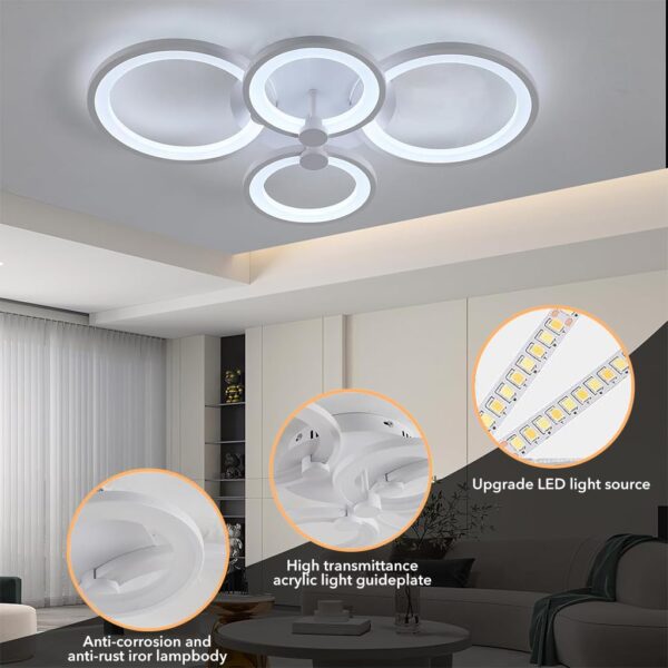 ELEPHANTBOAT® 36W Dimmable Ceiling Light, 3-Color Round LED Ceiling Light with Remote Control, Flush Mount Lighting Fixture with 4 White Rings for Living Room Bedroom (2800-6000k) - Image 5