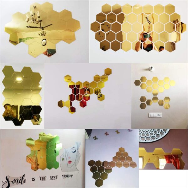 Bikri Kendra - Hexagon 20 Golden mirror stickers for wall, hexagon mirror wall stickers, acrylic mirror sticker, hexagonal mirror wall sticker, wall mirror stickers,wall stickers for hall room, (Gold) - Image 4