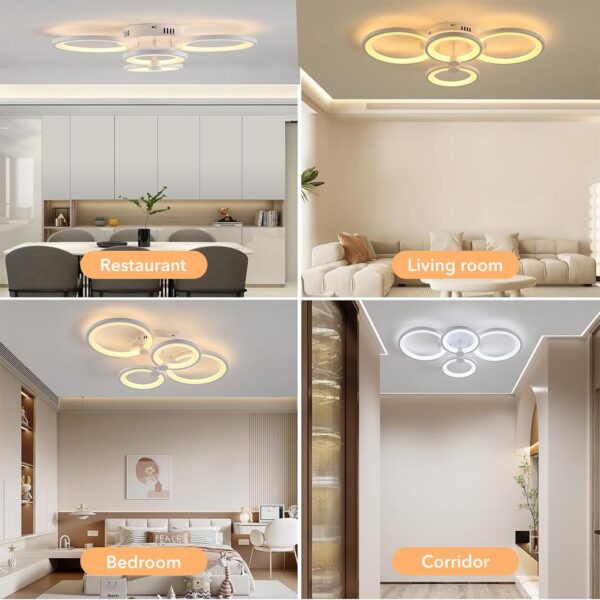 ELEPHANTBOAT® 36W Dimmable Ceiling Light, 3-Color Round LED Ceiling Light with Remote Control, Flush Mount Lighting Fixture with 4 White Rings for Living Room Bedroom (2800-6000k) - Image 8