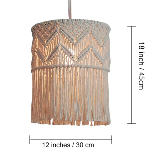 KAAHIRA Macrame Cotton Chandelier Lamp for Living Room Hall Ceiling Bohemian Style with Wiring Plug Handcrafted by Indian Artisans [Cream, 12" Diameter, 1 Pcs] - Image 4