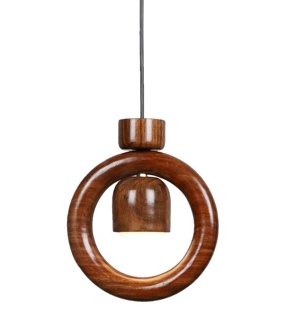 Green House Handmade Sheesham Wood Hanging Pendant Ceiling Jhumar | Diwali Decor Chandelier | 9W Warm White LED | Unique Ring Design | Living Room, Bedroom, Dining, Hall, Office | Aesthetic Luxury - Image 3