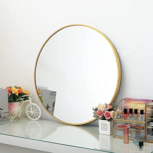 The arts box Round Mirror for Bathroom, Gold Circle Mirror for Wall Mounted, Modern Brushed Brass Metal Frame Round Mirror for Wall Decor, Vanity, Living Room, Bedroom, Framed (Gold, 24Inch) - Image 2